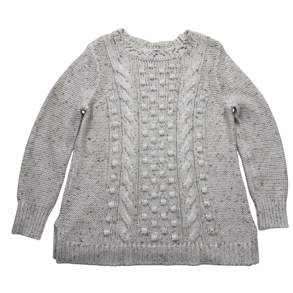 Ann Taylor Tunic Sweater Marled Cable Bobble Pullover Women XL Boho Cottagecore